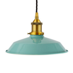 Duck Egg Blue Small Trinity Metal Painted Dome Pendant Light With Antique Gold Lamp Holder And Black Twisted Cable - Se Home - thumbnail 1