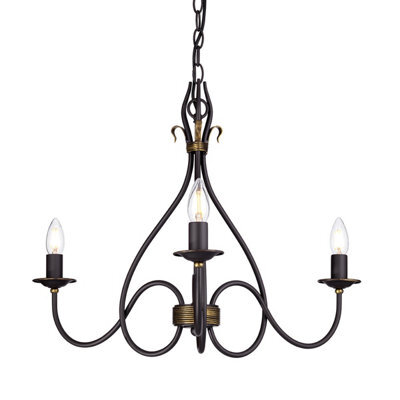 Luminosa Lighting Elstead Windermere Multi Arm Chandelier 3 Light Rust, Gold Finish - Shades Not Included, E14 - image 1