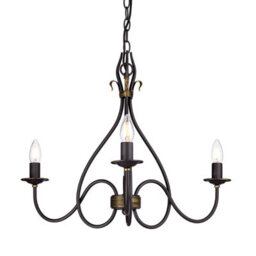 Luminosa Lighting Elstead Windermere Multi Arm Chandelier 3 Light Rust, Gold Finish - Shades Not Included, E14 - thumbnail 1