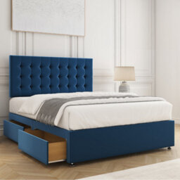 Bsspoke Isla Divan Bed Set In Blue Plush Velvet 24Inch Headboard 2 Drawers Same Side & No Mattress In 3Ft 4Ft 4Ft6 5Ft 6Ft - thumbnail 2