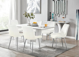 Furniturebox Imperia White High Gloss 6 Seater Dining Table With Structural 2 Plinth Column Legs 6 Cream Velvet Silver Leg Pesaro Chairs - thumbnail 1