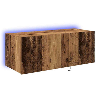 Berkfield Modern Tv Wall Cabinet With Led Lights Old Wood 80X35X31 Cm