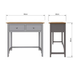 Fwstyle 2 Drawer Dressing Table Vanity Makeup Dove Grey & Oak (H) 80Cm (W) 90Cm (D) 40Cm - thumbnail 5