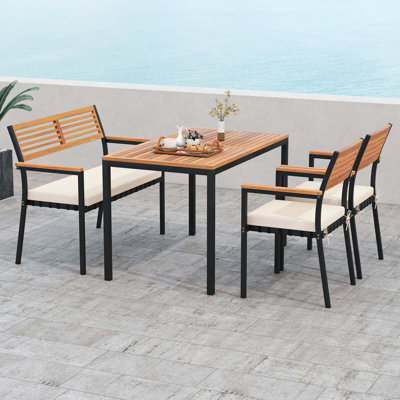 Costway 4-Piece Patio Dining Set Outdoor Wood Table Chair Set With Umbrella Hole - image 1