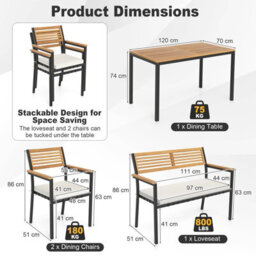 Costway 4-Piece Patio Dining Set Outdoor Wood Table Chair Set With Umbrella Hole - thumbnail 2