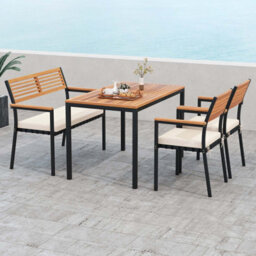 Costway 4-Piece Patio Dining Set Outdoor Wood Table Chair Set With Umbrella Hole - thumbnail 1