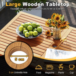 Costway 4-Piece Patio Dining Set Outdoor Wood Table Chair Set With Umbrella Hole - thumbnail 5