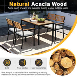 Costway 4-Piece Patio Dining Set Outdoor Wood Table Chair Set With Umbrella Hole - thumbnail 7