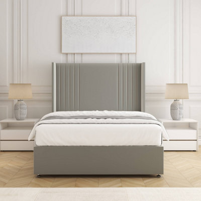 Bsspoke Cheshire Divan Bed Set Silver Plush Velvet 54Inch Panel Headboard & Mattress No Drawers In 3Ft 4Ft 4Ft6 5Ft 6Ft - image 1