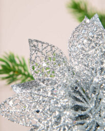 Werchristmas Set Of 3 Silver Glitter Artificial Poinsettia Flowers, 15 Cm - thumbnail 5