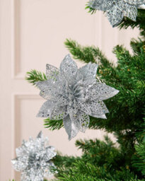 Werchristmas Set Of 3 Silver Glitter Artificial Poinsettia Flowers, 15 Cm - thumbnail 2