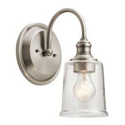 Elegant Arched Arm Wall Light With Clear Seeded Glass And Classic Pewter Finish