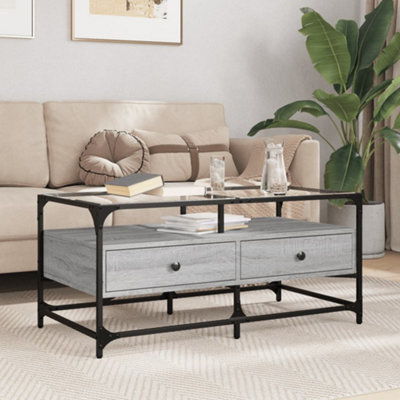 Berkfield Coffee Table With Glass Top Grey Sonoma 98.5X50X45 Cm Steel - image 1