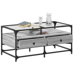 Berkfield Coffee Table With Glass Top Grey Sonoma 98.5X50X45 Cm Steel - thumbnail 3
