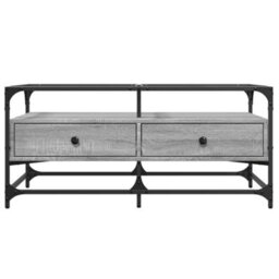 Berkfield Coffee Table With Glass Top Grey Sonoma 98.5X50X45 Cm Steel - thumbnail 4
