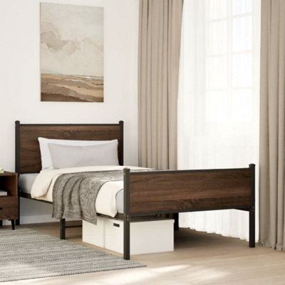 Berkfield Metal Bed Frame Without Mattress Brown Oak 100X190 Cm - image 1