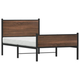 Berkfield Metal Bed Frame Without Mattress Brown Oak 100X190 Cm - thumbnail 4