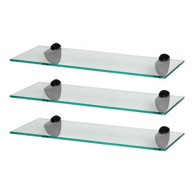 Harbour Housewares 3X Floating Glass Shelves - 50Cm - Black Brackets - Bathroom Shower Storage Vanity Display Unit Shelf - image 1