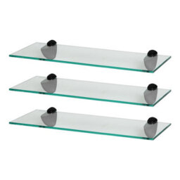 Harbour Housewares 3X Floating Glass Shelves - 50Cm - Black Brackets - Bathroom Shower Storage Vanity Display Unit Shelf - thumbnail 1