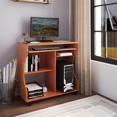 Homcom Computer Table Study Desk With Sliding Keyboard Tray, Cherry Wood - image 1