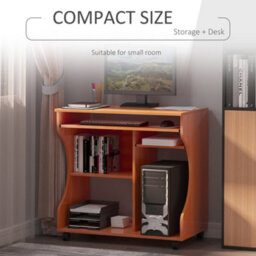 Homcom Computer Table Study Desk With Sliding Keyboard Tray, Cherry Wood - thumbnail 6