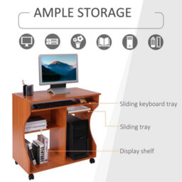 Homcom Computer Table Study Desk With Sliding Keyboard Tray, Cherry Wood - thumbnail 4