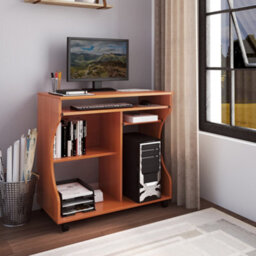 Homcom Computer Table Study Desk With Sliding Keyboard Tray, Cherry Wood - thumbnail 1