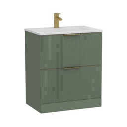 Royal Bathrooms Evora 700mm Sage Green Fluted Floor Standing Bathroom Vanity Unit 2 Drawer Cabinet With Stone Basin & Brushed Brass Handles - thumbnail 8