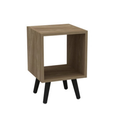 Urbn-Living Urbnliving 30Cm Height Oak Cube Wooden Storage Cube Bookcase Scandinavian Style Black Legs Living Room Bedroom - image 1