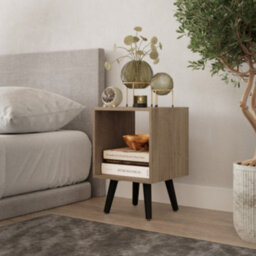 Urbn-Living Urbnliving 30Cm Height Oak Cube Wooden Storage Cube Bookcase Scandinavian Style Black Legs Living Room Bedroom - thumbnail 2