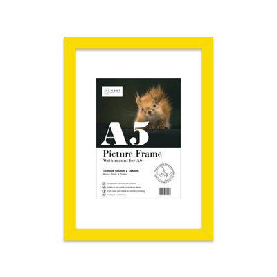 A5 Yellow Picture Frame With Mount For A6 (10.5 X 14.8Cm - 4.1 X 5.8In) Poster, Photo, Artwork, Or Print. - image 1