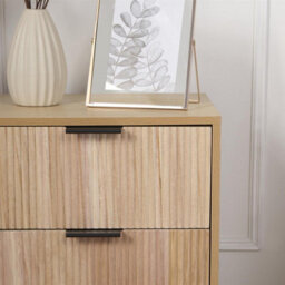 Ohs Ribbed Bedside Table Modern Bedroom 3 Draw Office Nightstand, Light Wood - thumbnail 3