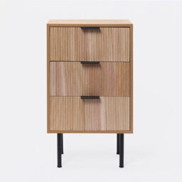 Ohs Ribbed Bedside Table Modern Bedroom 3 Draw Office Nightstand, Light Wood - thumbnail 6