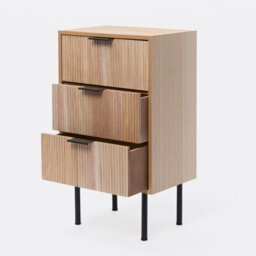 Ohs Ribbed Bedside Table Modern Bedroom 3 Draw Office Nightstand, Light Wood - thumbnail 5