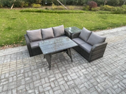 Fimous High Back Pe Rattan Sofa Set Outdoor Garden Furniture Dining Table Set Love Sofa 3 Seater Sofa Side Table - thumbnail 2