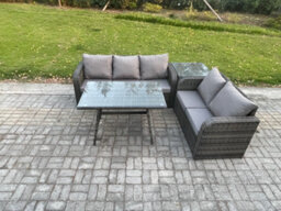 Fimous High Back Pe Rattan Sofa Set Outdoor Garden Furniture Dining Table Set Love Sofa 3 Seater Sofa Side Table - thumbnail 1