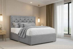 "Nexus Tuscany Silver Plush Divan Bed Base No Drawers With 26"" Strutted Headboard 4'6 Double"