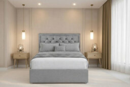 "Nexus Tuscany Silver Plush Divan Bed Base No Drawers With 26"" Strutted Headboard 4'6 Double" - thumbnail 2