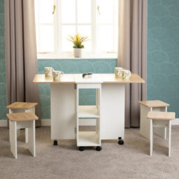 Seconique Seymore Stowaway Dining Set Oak Effect White With 4 Stools - thumbnail 1