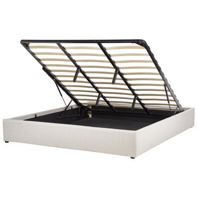 Beliani Ottoman Bed Without Headboard Fabric Dinan 180 X 200 Cm (Eu Super King) Light Beige - image 1
