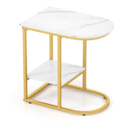 Costway C-Shaped End Table Modern Sofa Side Table With Storage Shelf-White - thumbnail 2