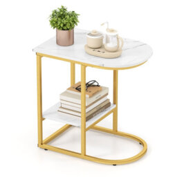 Costway C-Shaped End Table Modern Sofa Side Table With Storage Shelf-White - thumbnail 1