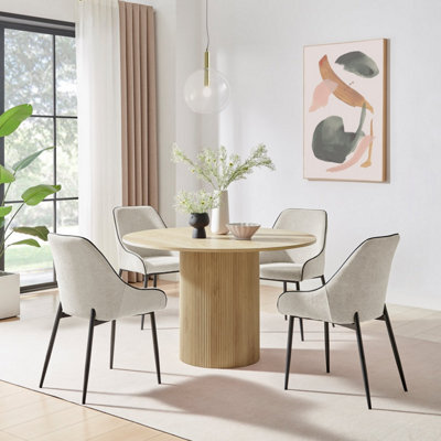 Furniturebox Uk Penrose Oak Effect Round Dining Table & 4 Cream Beaumont Chairs - image 1