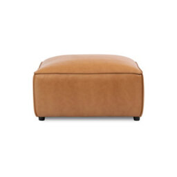 Valencia Nathan Full Aniline Leather Lounge Ottoman Sofa Caramel Brown Color Fsc Pine Wood Top Stitched Seam - thumbnail 2