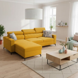 Baltico I Mini Modern Corner Sofa Bed With Adjustable Profiled Headrests  Storage Compact Fabric Lshape Settee Yellow Left