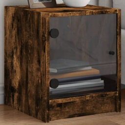 Berkfield Bedside Cabinets With Glass Doors 2 Pcs Smoked Oak 35X37X42 Cm - thumbnail 1