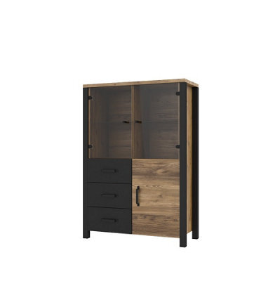 Arte Olin 44 Elegant Display Cabinet In Appenzeller Fichte Oak & Black Matt - W1010mm X H1460mm X D430mm - image 1