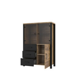 Arte Olin 44 Elegant Display Cabinet In Appenzeller Fichte Oak & Black Matt - W1010mm X H1460mm X D430mm - thumbnail 2