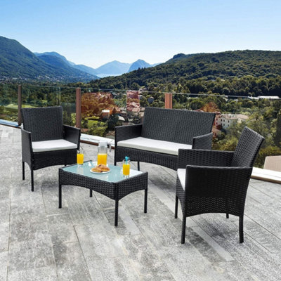 Alivio 4-Piece Rattan Sofa Set, Garden Furniture Set With Coffee Table, Weather & Uv Resistant Cushions For Outdoor (Black) - image 1
