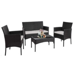 Alivio 4-Piece Rattan Sofa Set, Garden Furniture Set With Coffee Table, Weather & Uv Resistant Cushions For Outdoor (Black) - thumbnail 2